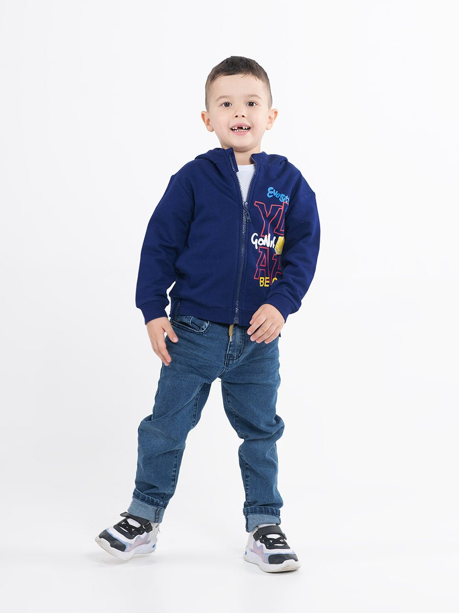 Boys Dark Blue Hoodie with Smile Print