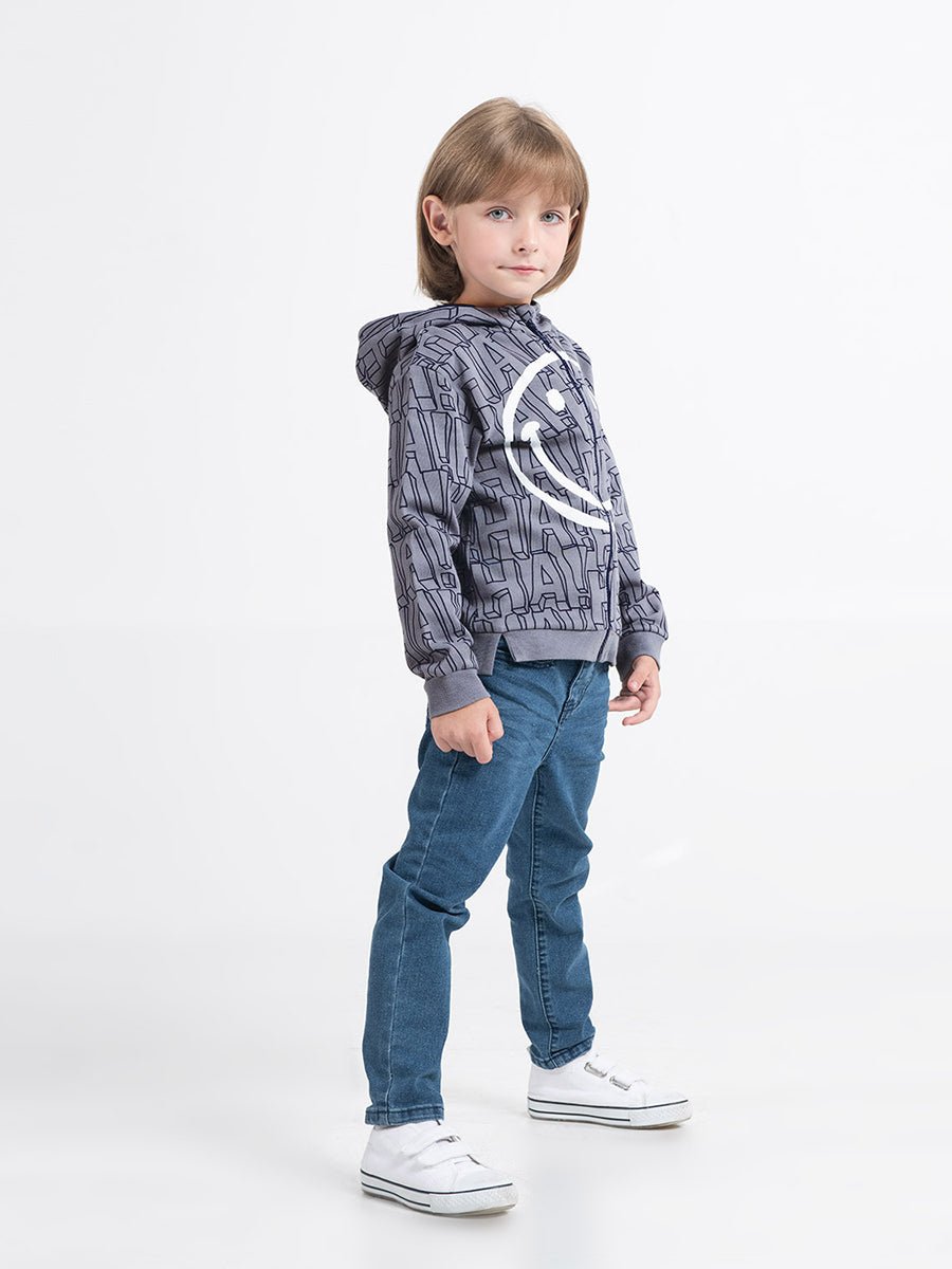 Boys Grey Hoodie with Smile Print