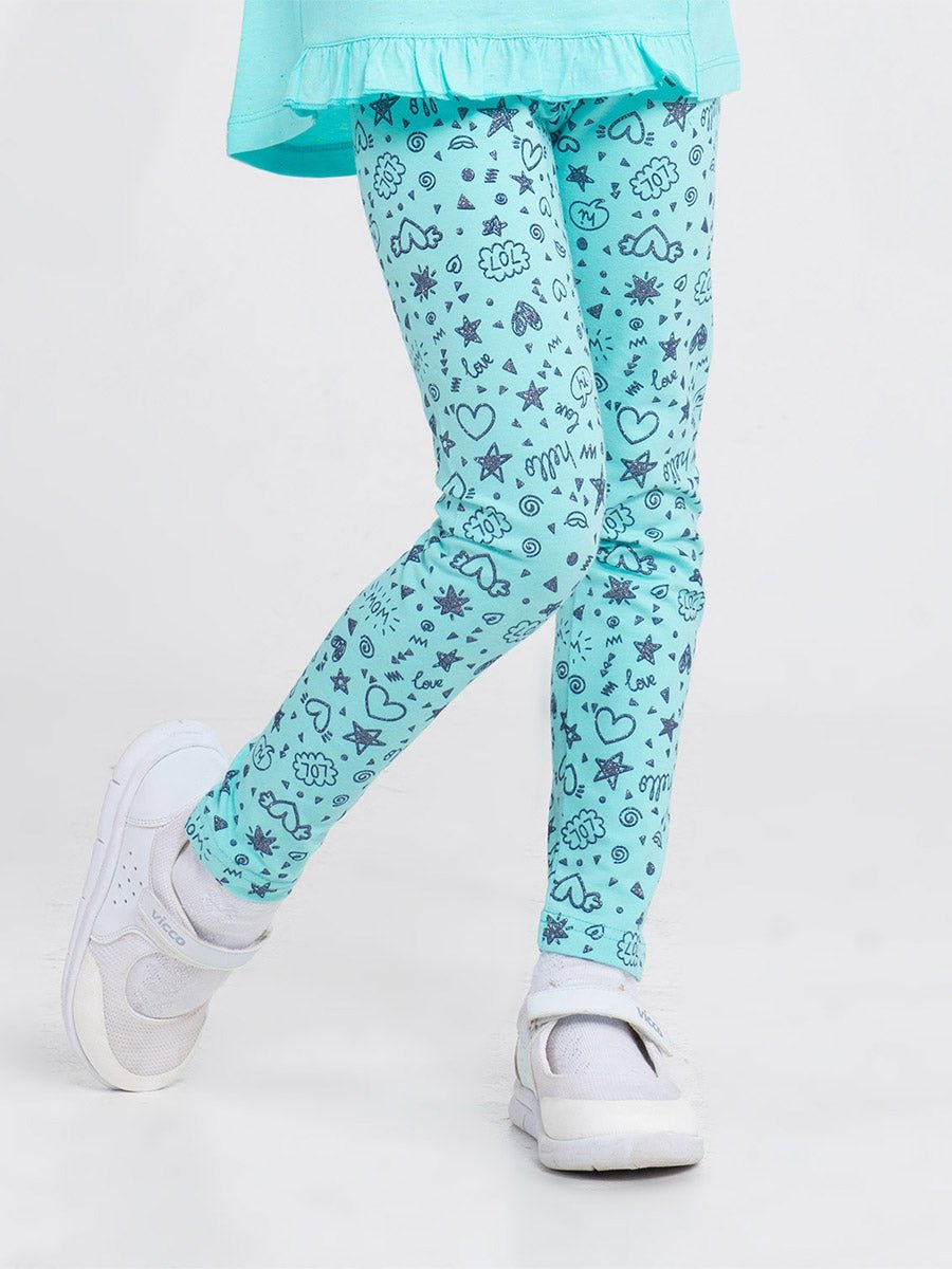 Girl Atlantis Leggings with Funny Doodles Print