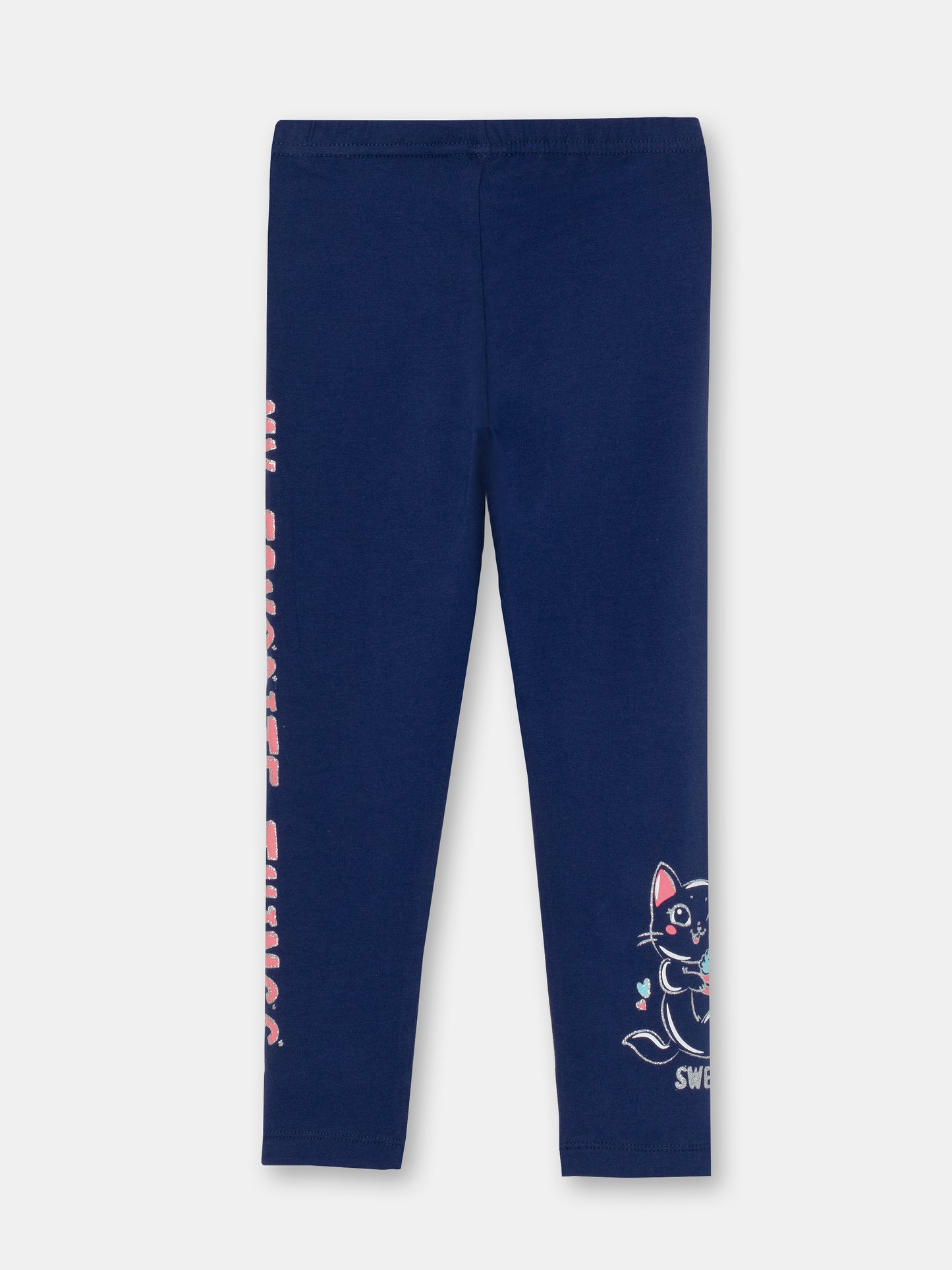 CWKG 70088-41-286 - Cherubino girl dark blue leggings with sweet kitten print - back