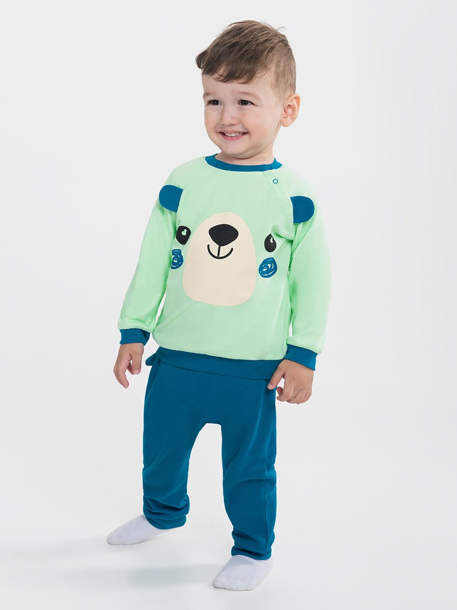 CWNB 62832-37-285 - Cherubino baby boys green sweatshirt with bear face print - model2