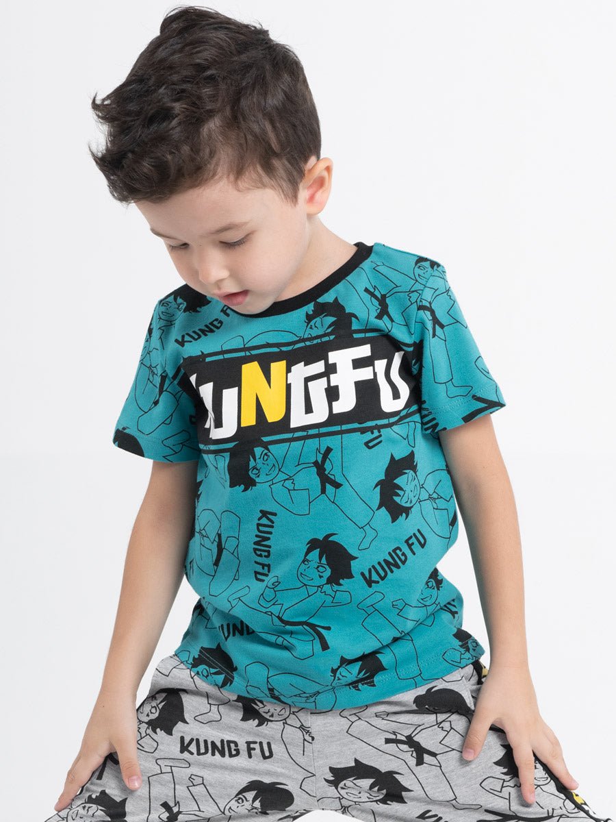 CWKB 62815-40-283 - Cherubino boys green t-shirt with kung fu master print - model2