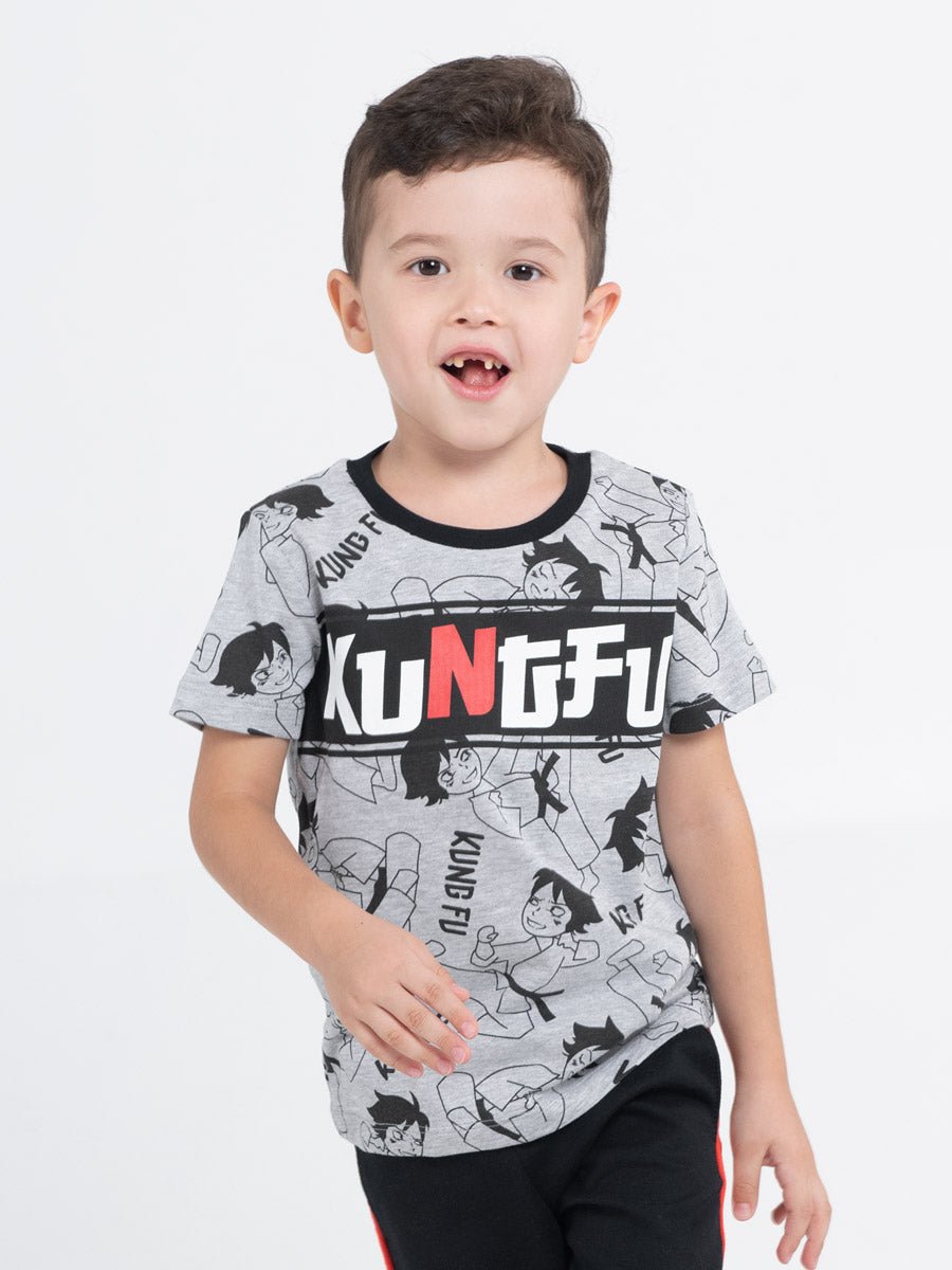 CWKB 62815-11-283 - Cherubino boys grey t-shirt with kung fu master print - model2