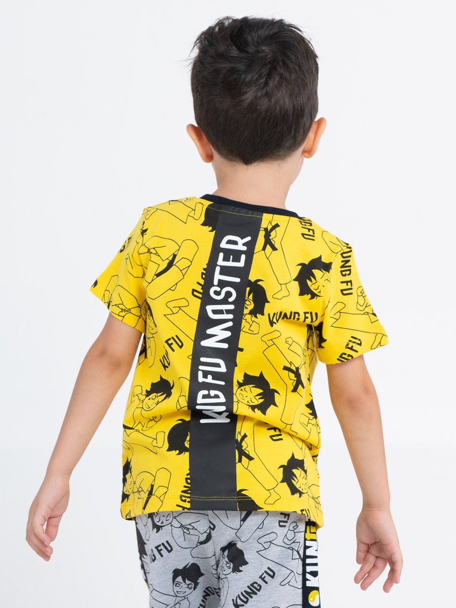 CWKB 62815-30-283 - Cherubino boys yellow t-shirt with kung fu master print - model3