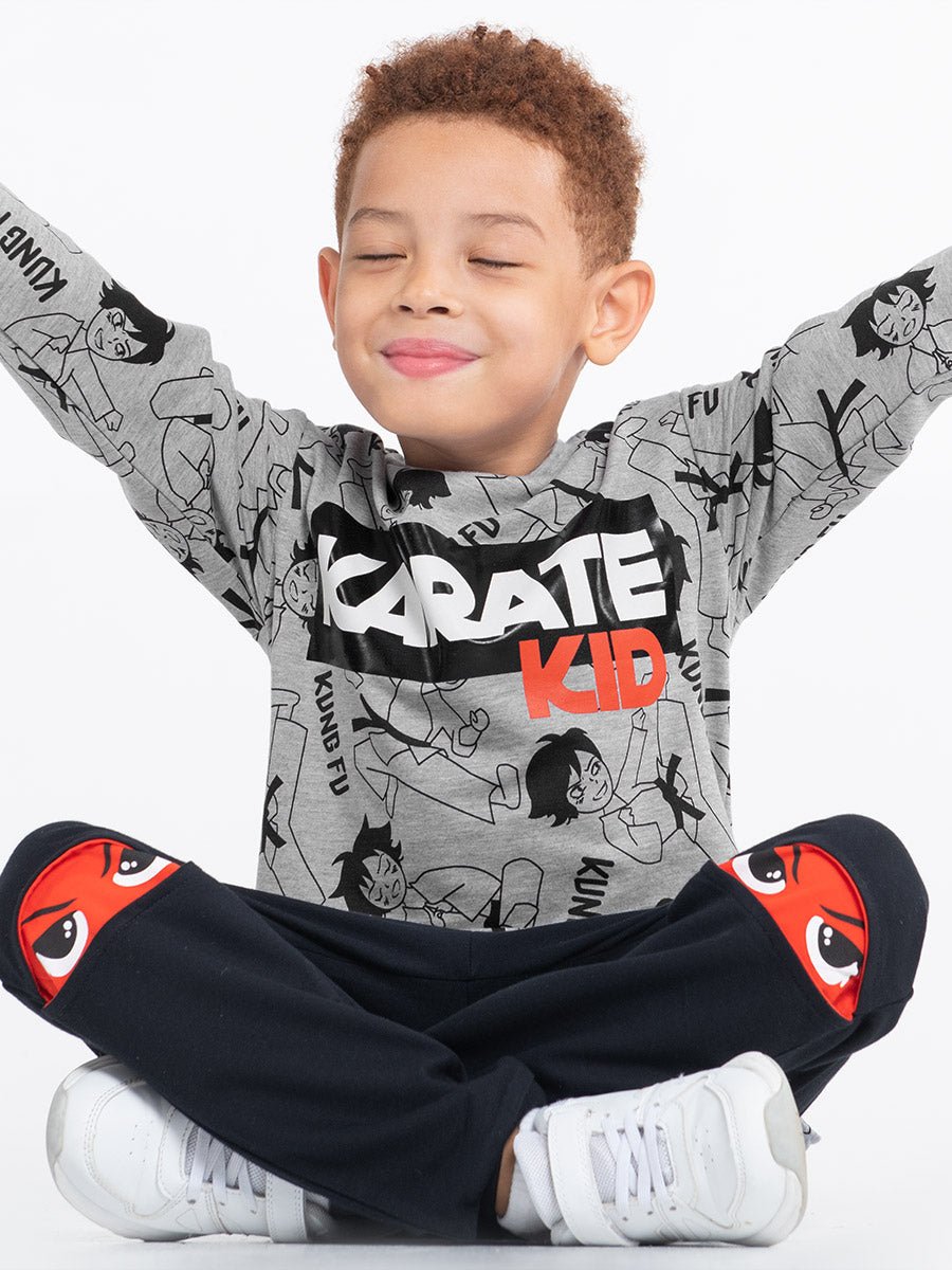 CWKB 62819-11-283 - Cherubino boys grey sweatshirt with karate kid print - model1