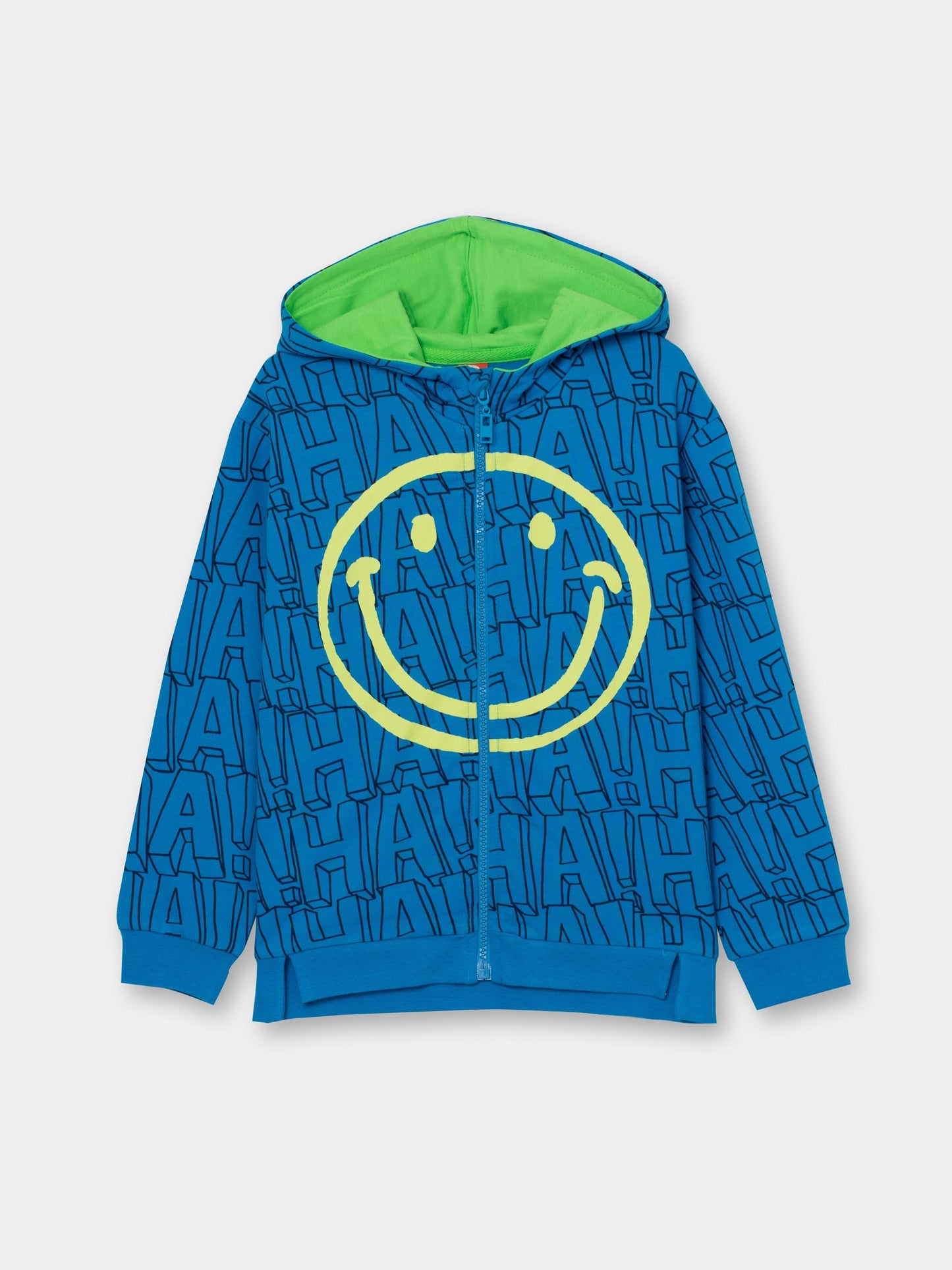 CWKB 62843-42-297 - Cherubino boys azure blue hoodie with smile print - front