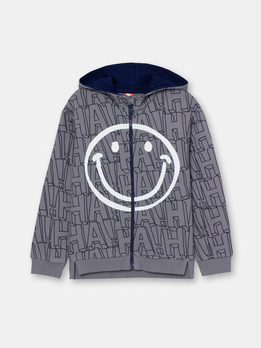 CWKB 62843-23-297 - Cherubino boys grey hoodie with smile print - front