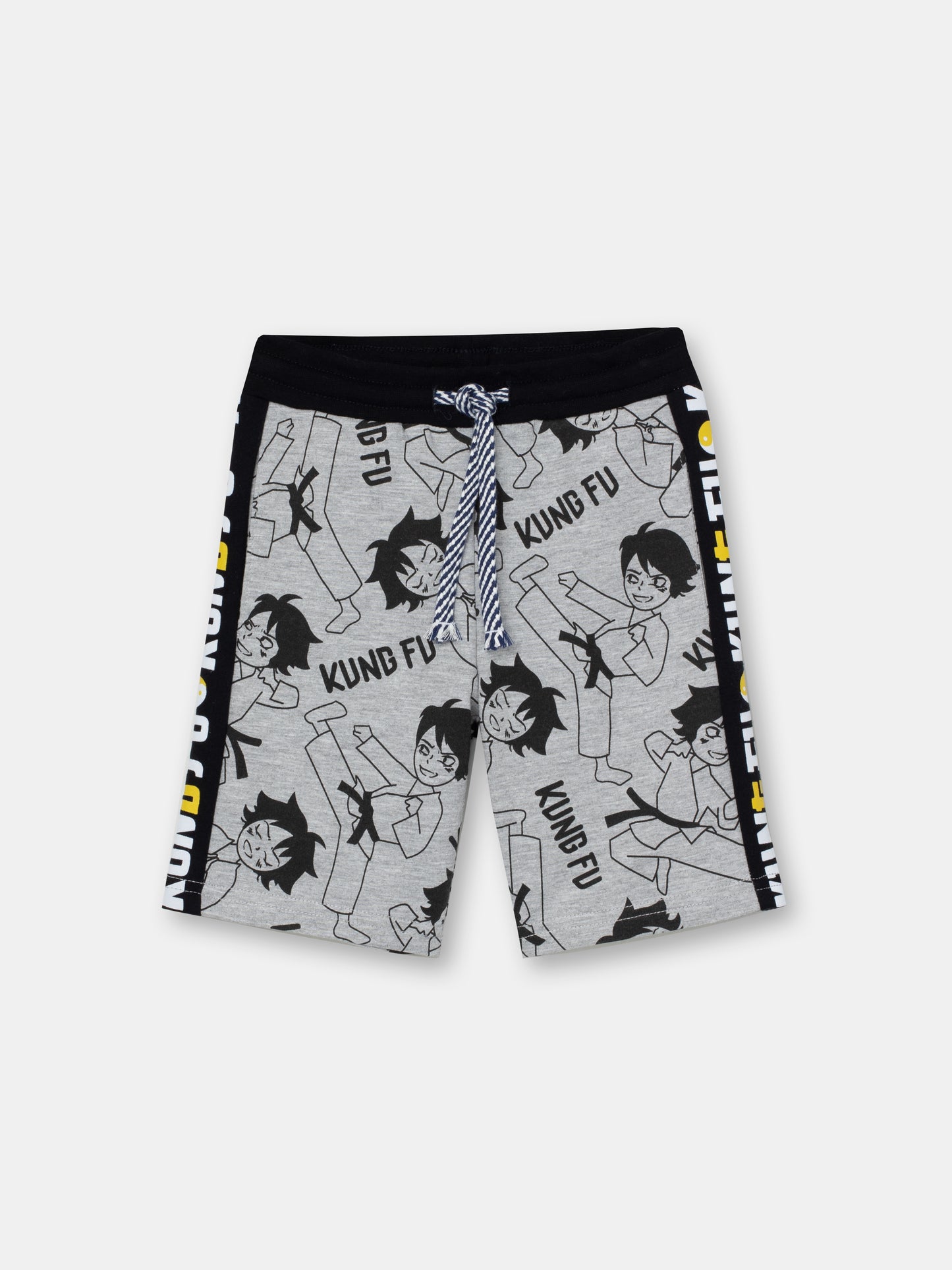CWKB 70074-11-283 - Cherubino boys light grey melange shorts with kung fu print - front