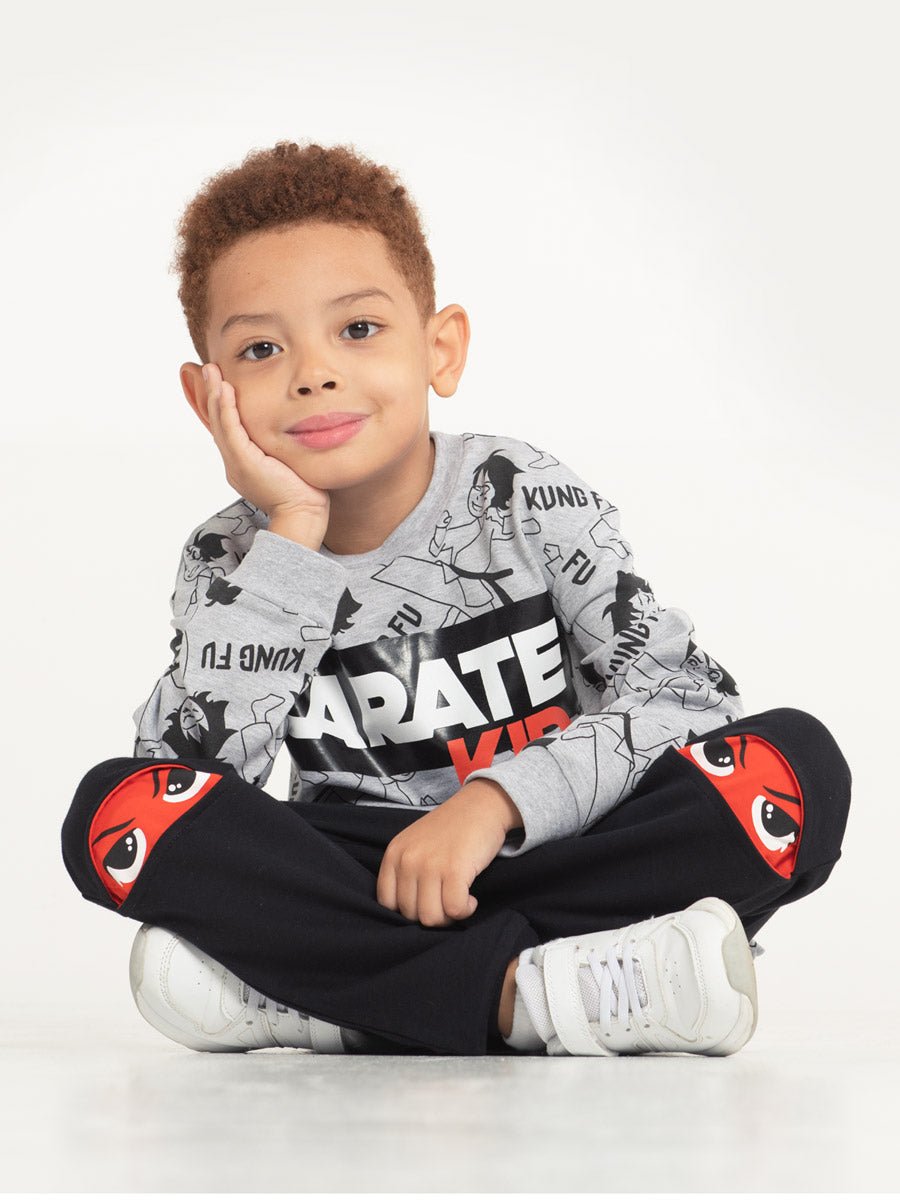 CWKB 70076-22-283 - Cherubino boys black pants with kung fu eyes print - model1