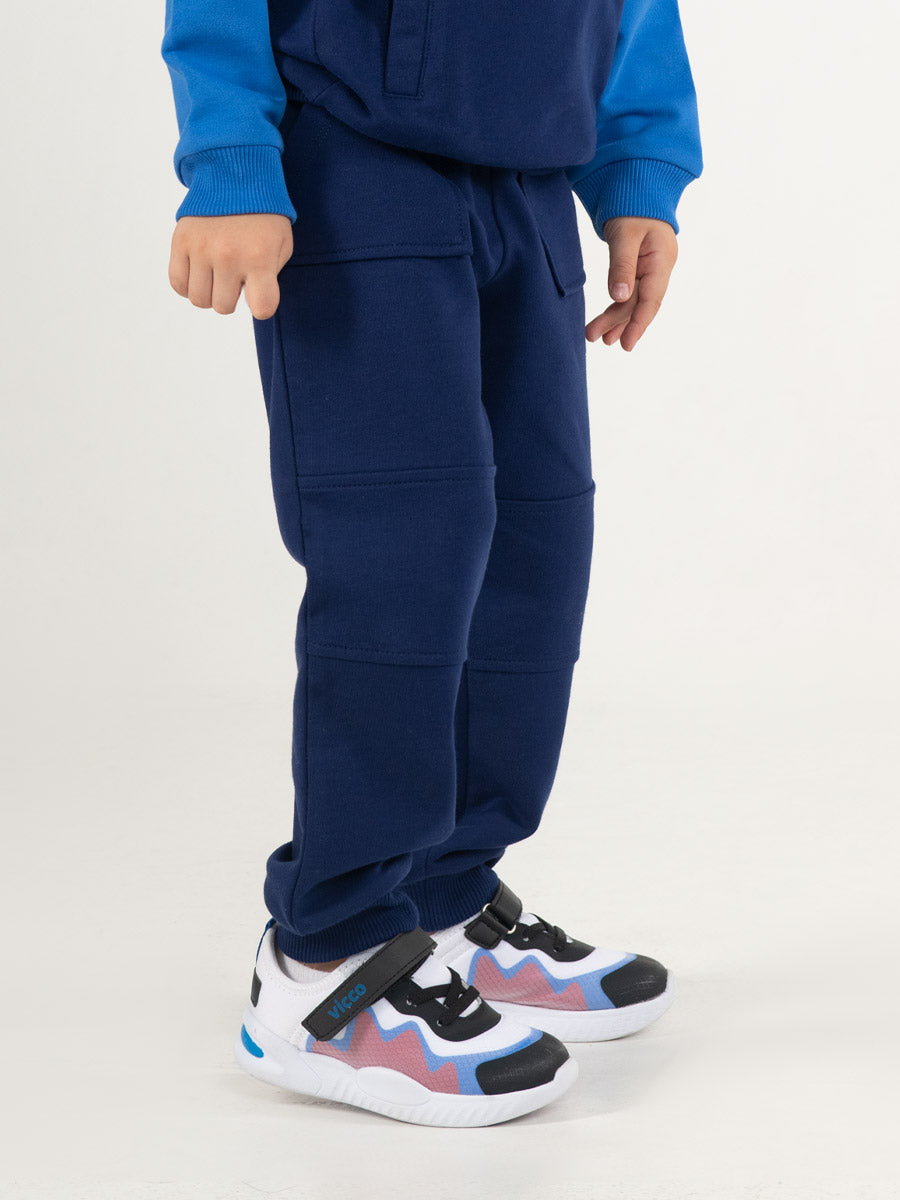 CWKB 70105-41-287 - Cherubino boys dark blue french terry pants with pockets - model1