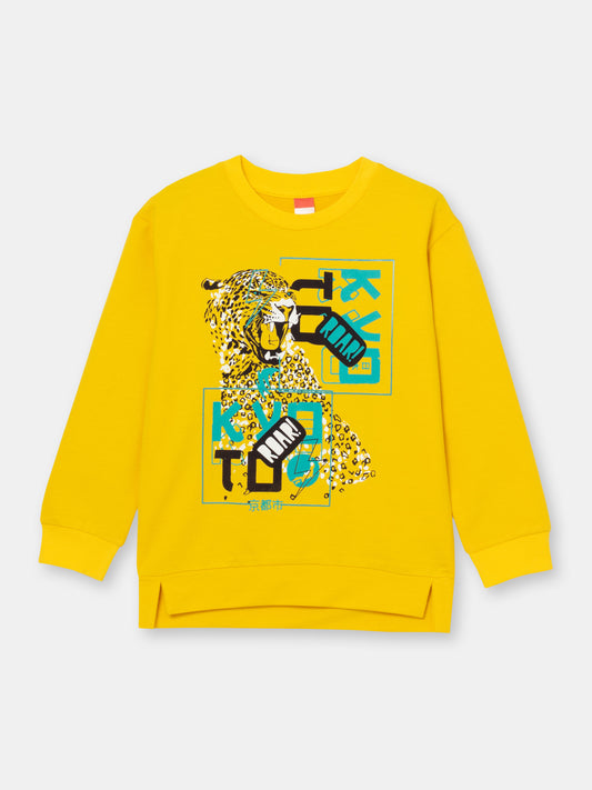 Boys Yellow Sweatshirt with Kung Fu Tiger Print