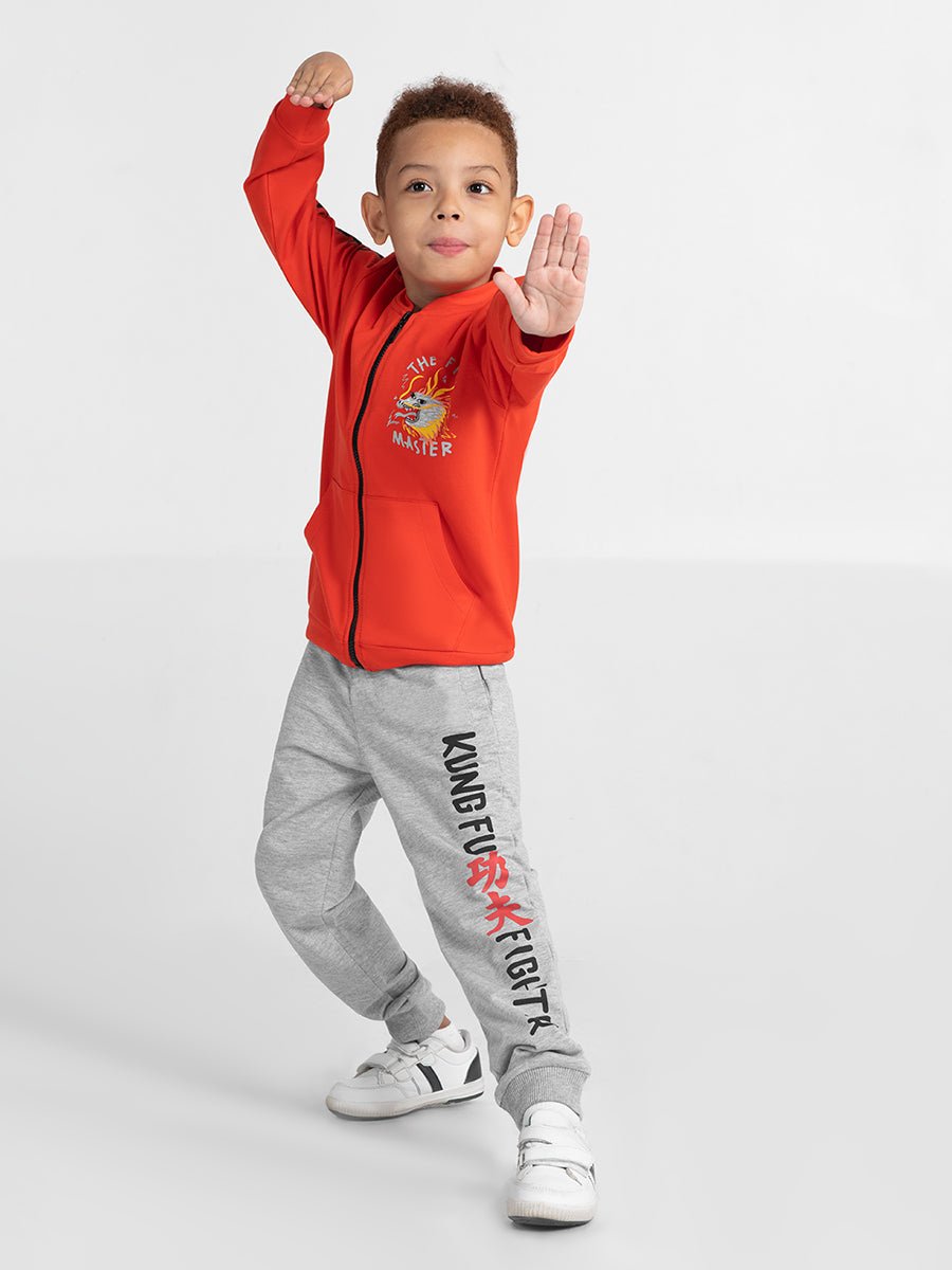 Boys Red Hoodie with Kung Fu Master Print