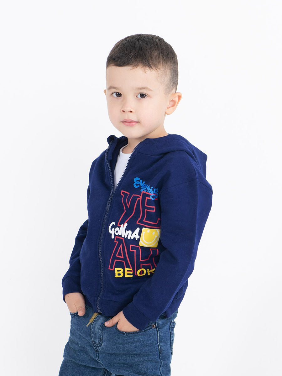 Boys Dark Blue Hoodie with Smile Print