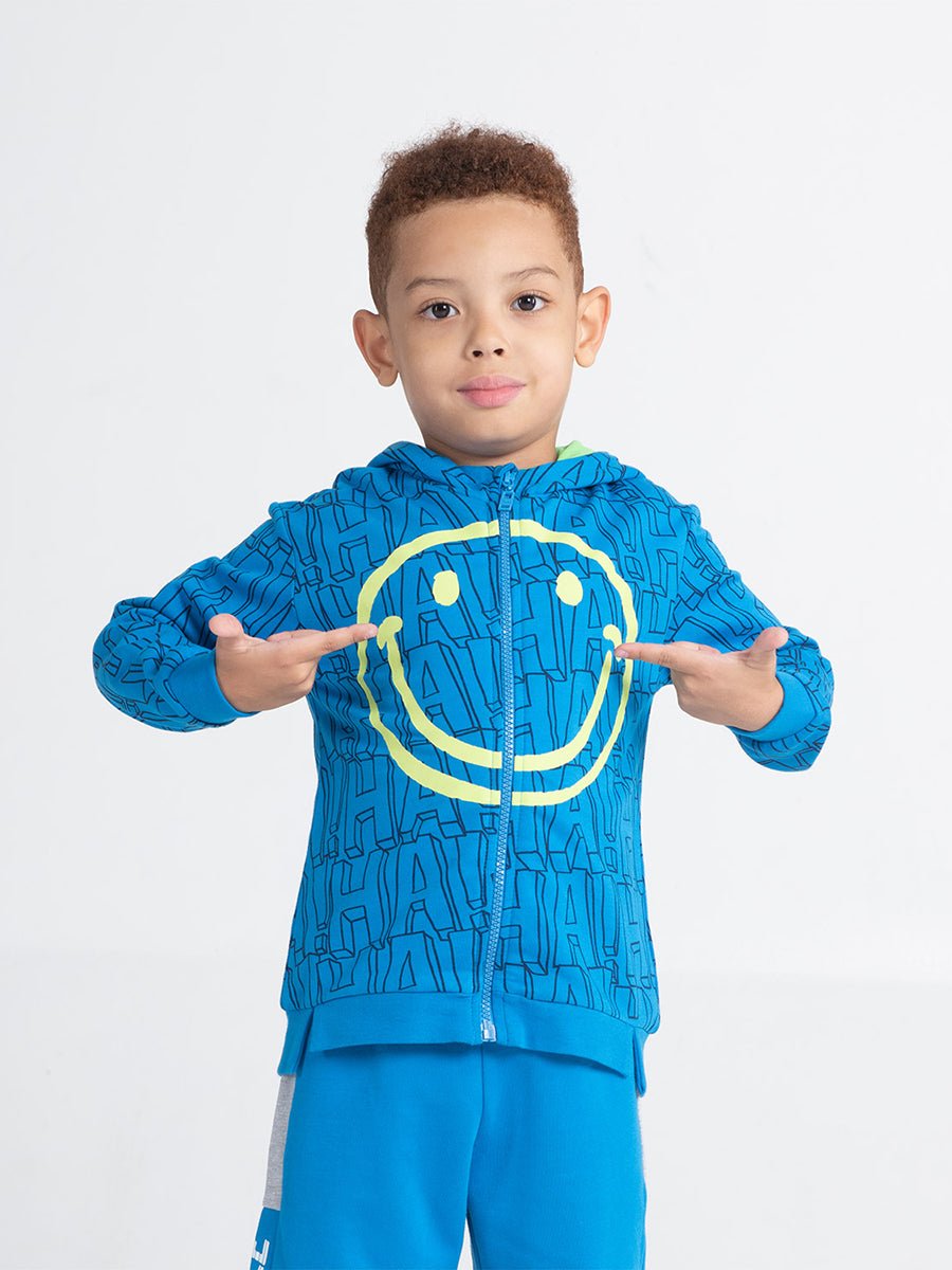Boys Blue Hoodie with Smile Print