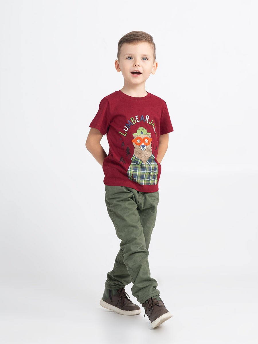 Boys Red T-shirt with Lumbearjack Print