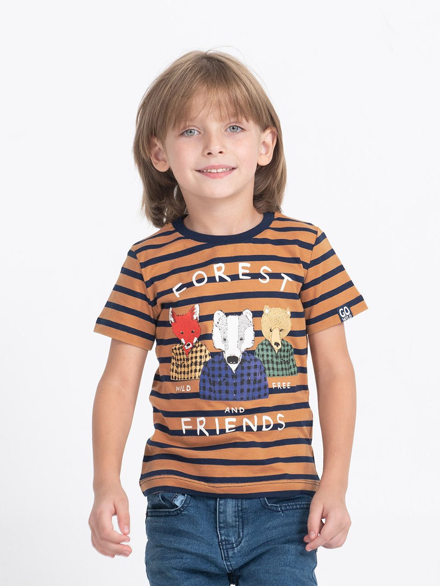 Boys Brown T-shirt with Forest Friends Print