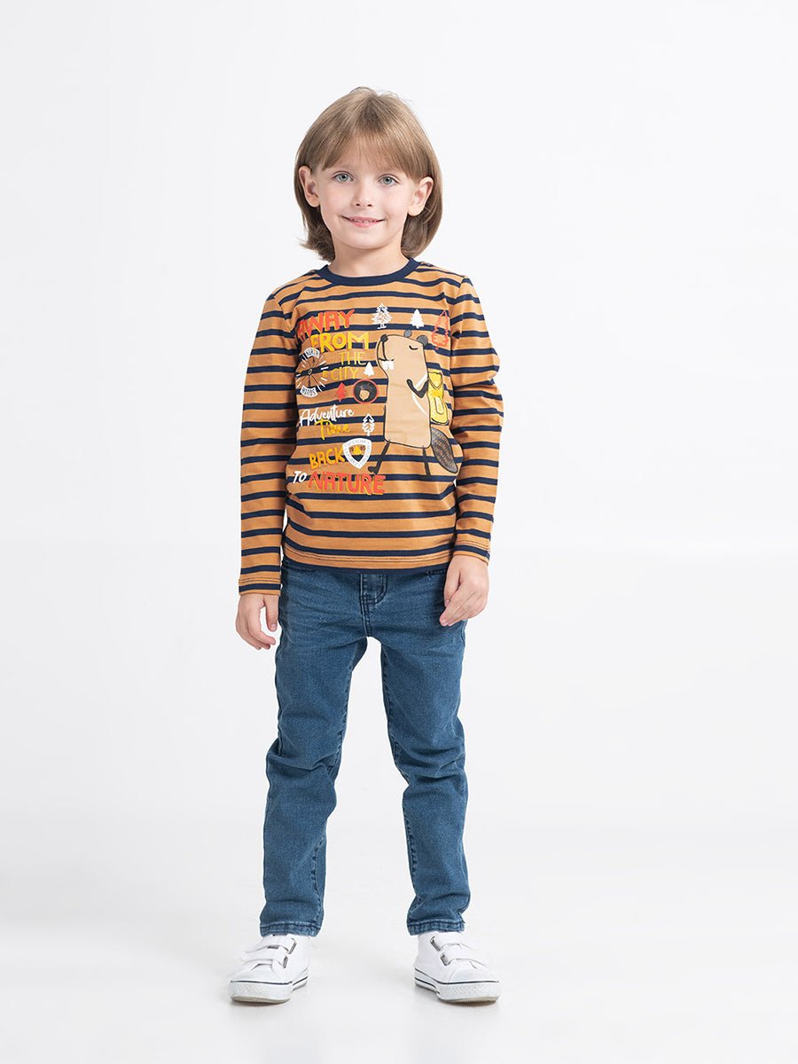 Boys Brown Long Sleeve T-shirt with Cool Beaver Print