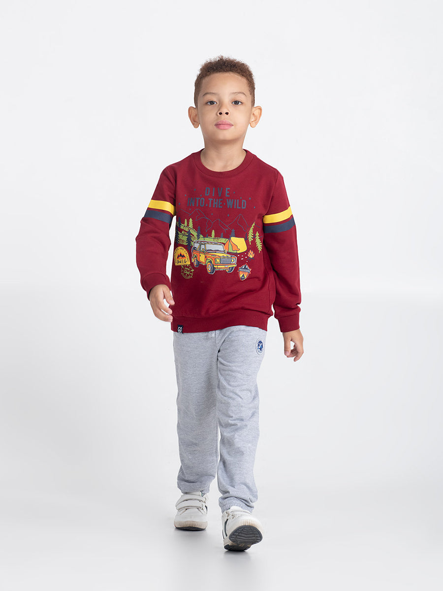 Boys Red Sweatshirt with Dive Into World Print
