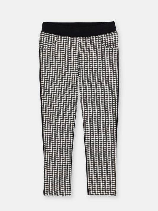 Girls Black and White Checked Print Pants