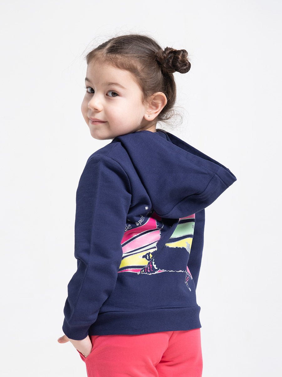 Girls Dark Blue Hoodie with Sparkling Unicorn Print