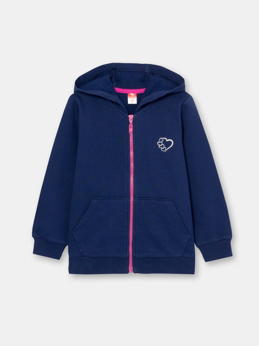 CWKG 62811-41-282 - Cherubino girls dark blue hoodie with sparkling unicorn print - front