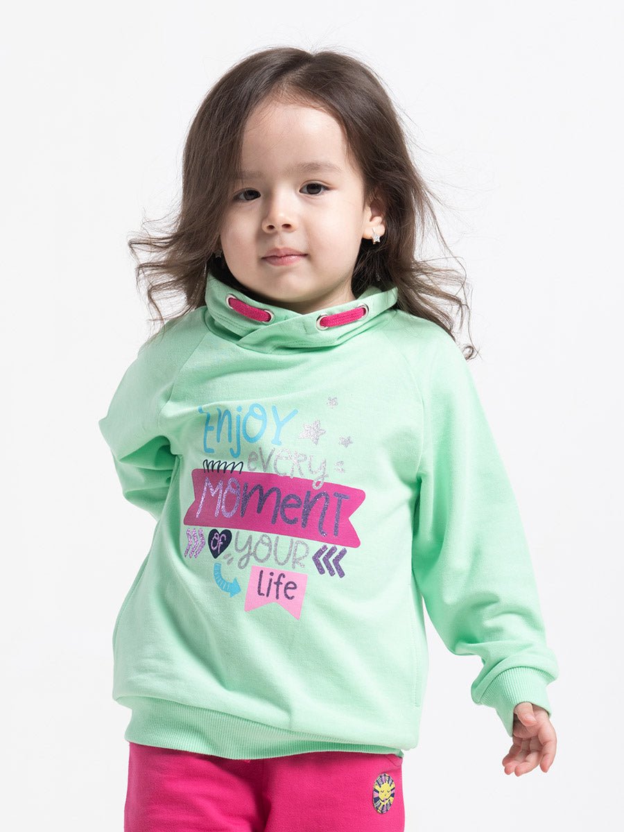 Girls Green Hoodie with Enjoy Every Moment Print