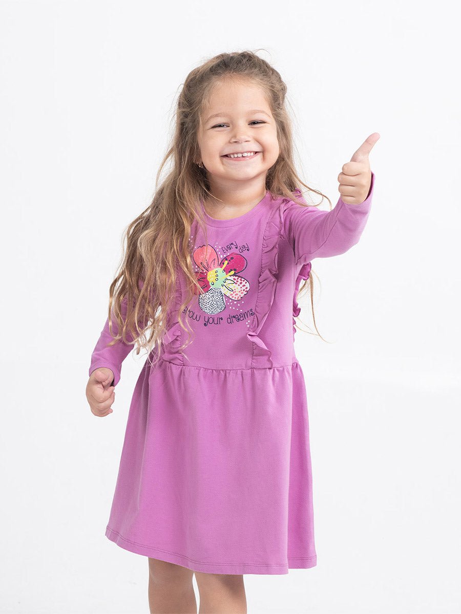 Girls Purple Dress with Flower Print
