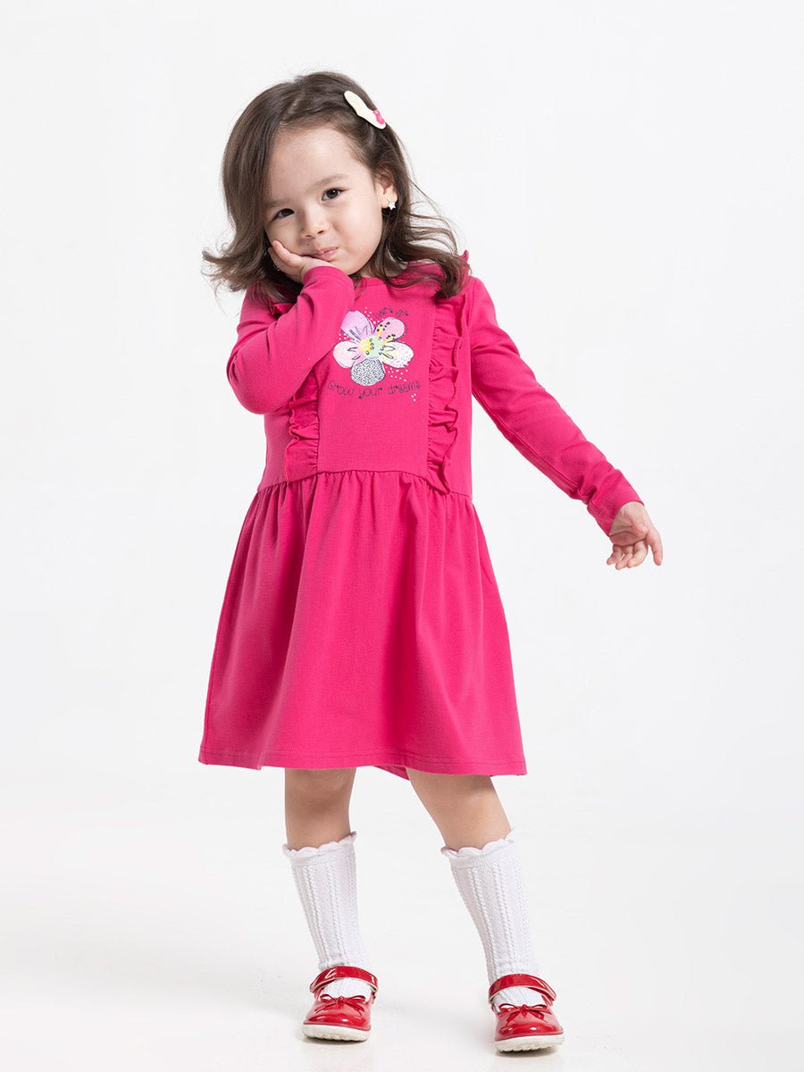 Girls Raspberry Dress with Flower Print