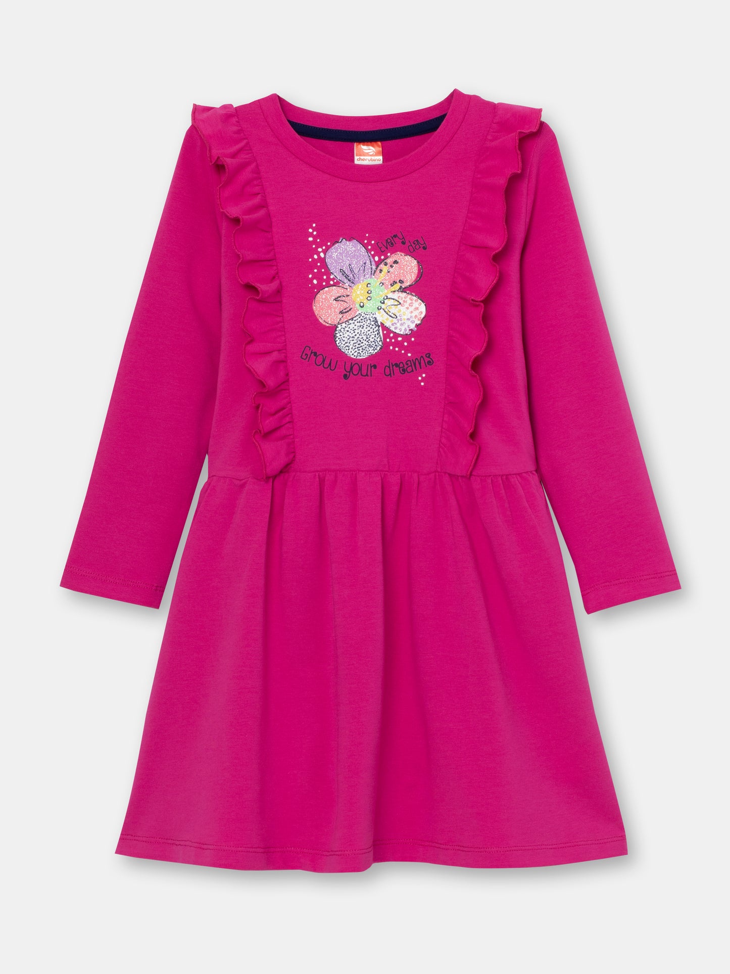 CWKG 62813-46-282 - Cherubino girls raspberry dress with flower print - front