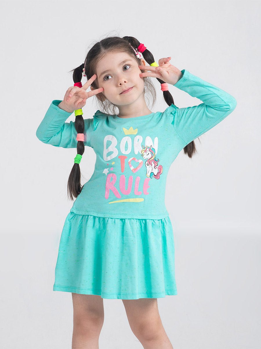 Girls Atlantis Dress with Born to Rule Print