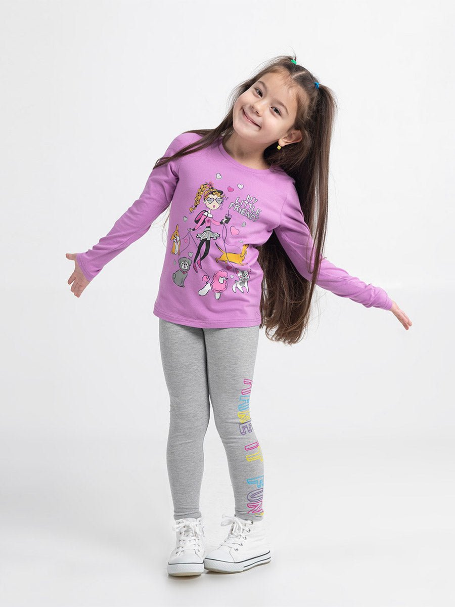 Girls Grey Leggings with Make It Fun Print