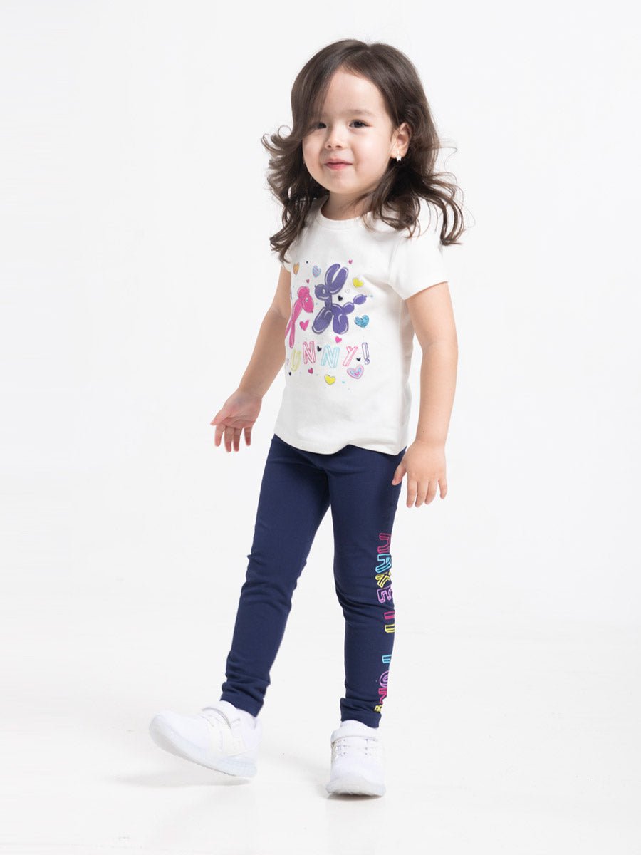 Girls Dark Blue Leggings with Make It Fun Print
