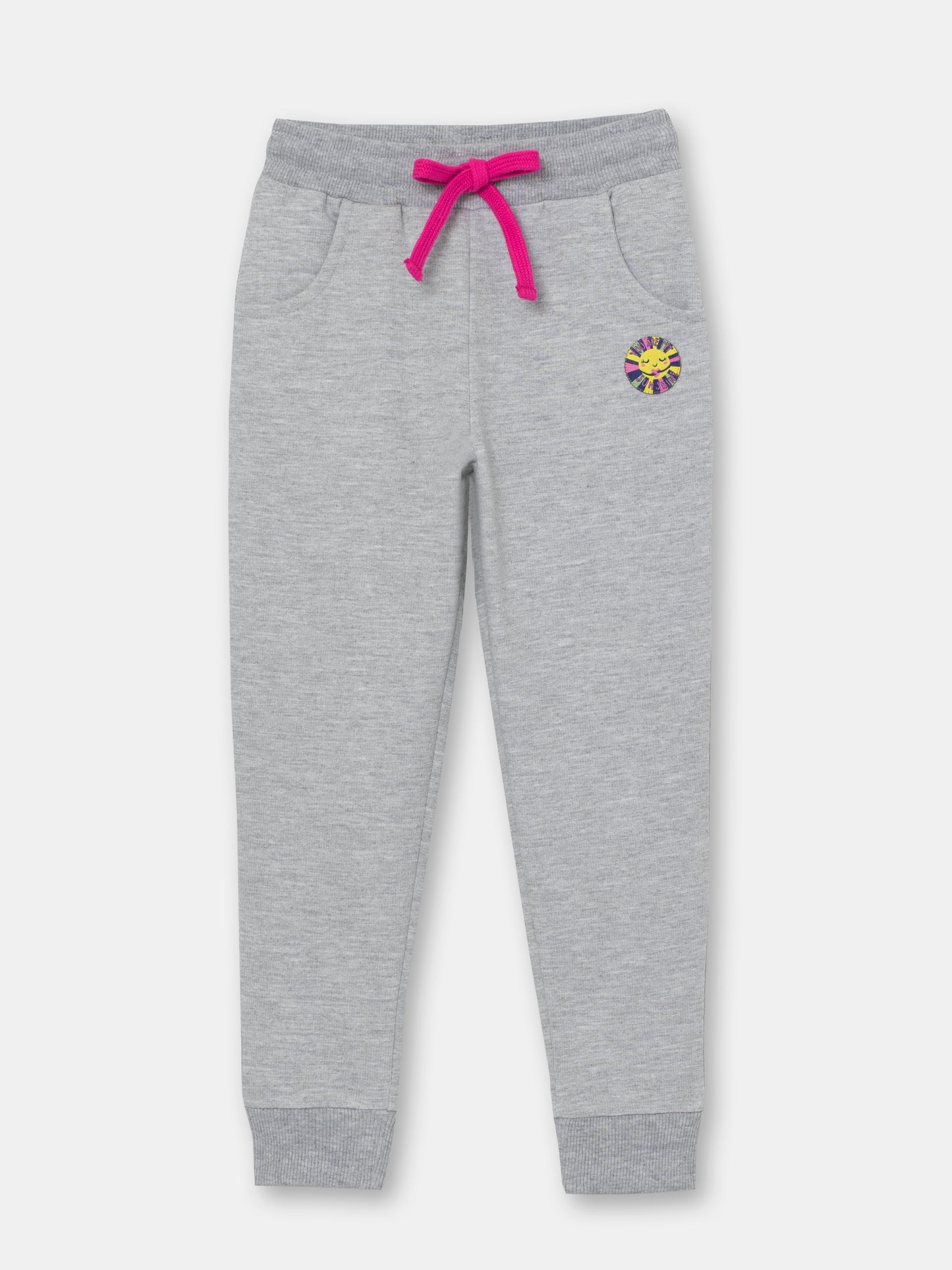 CWKG 70072-11-282 - Cherubino girls light grey melange pants with sunshine embroidery - front