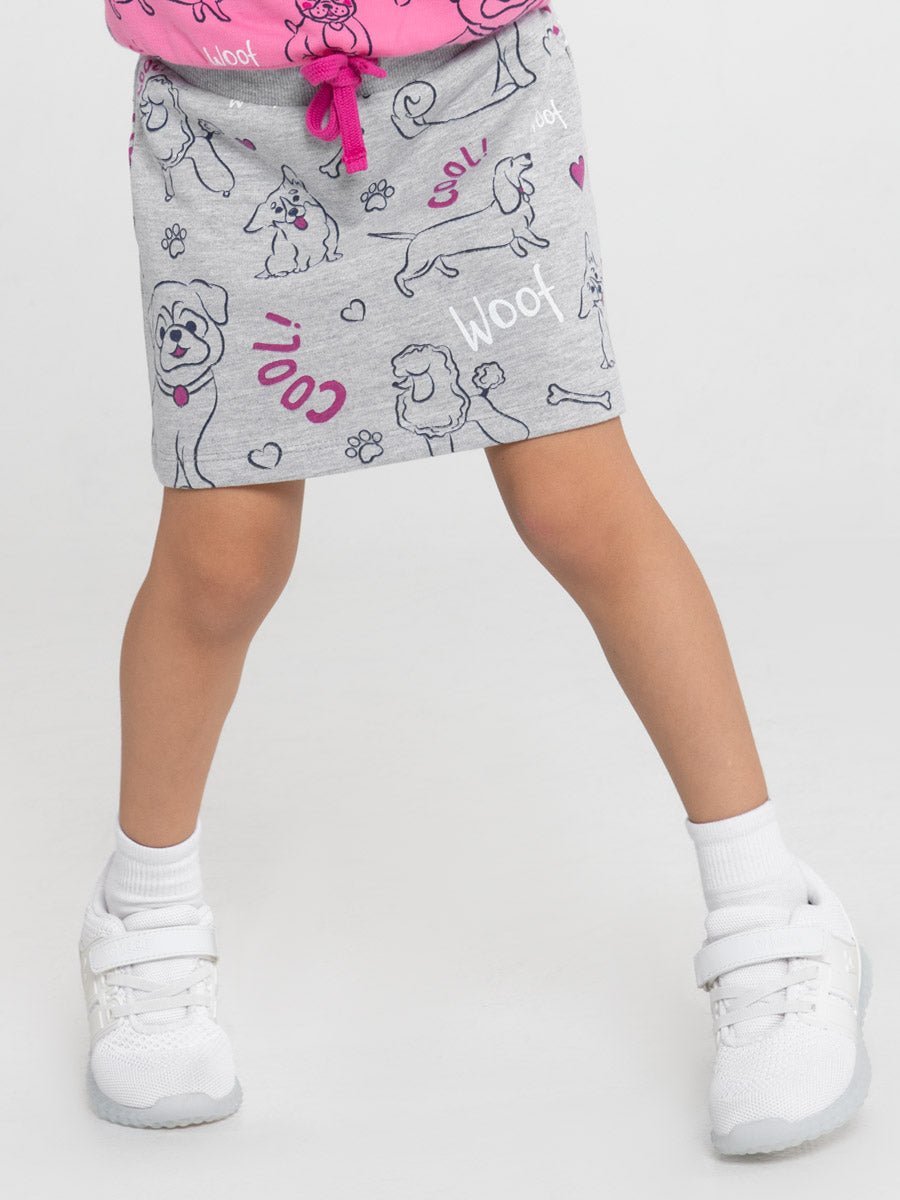 Girl Grey Skirt with Puppies Print