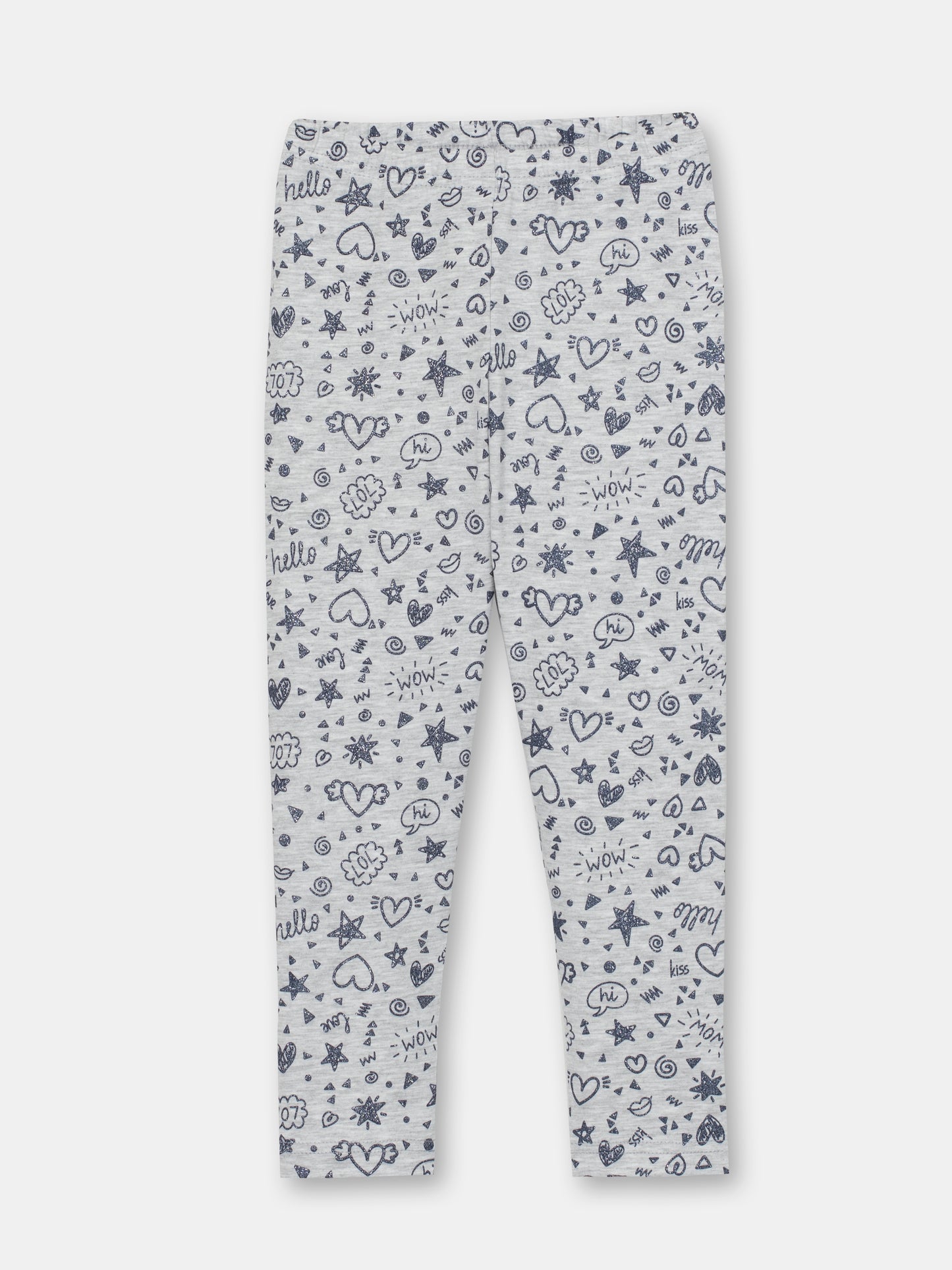CWKG 70087-11-286 - Cherubino girl light grey melange leggings with funny doodles print - front