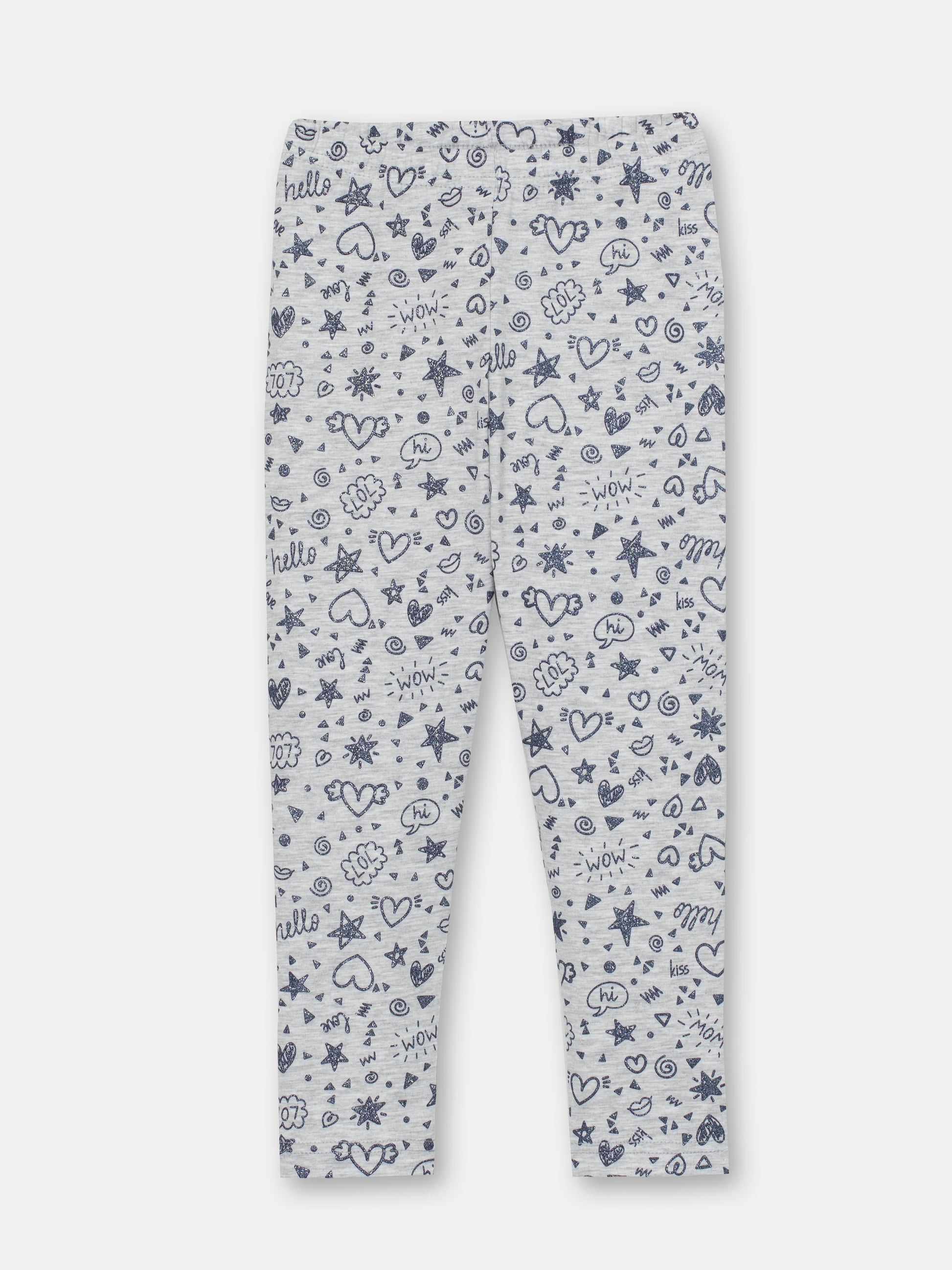CWKG 70087-11-286 - Cherubino girl light grey melange leggings with funny doodles print - front