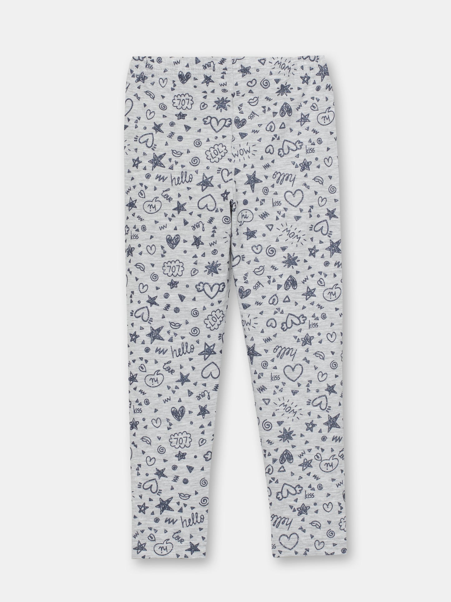 CWKG 70087-11-286 - Cherubino girl light grey melange leggings with funny doodles print - back