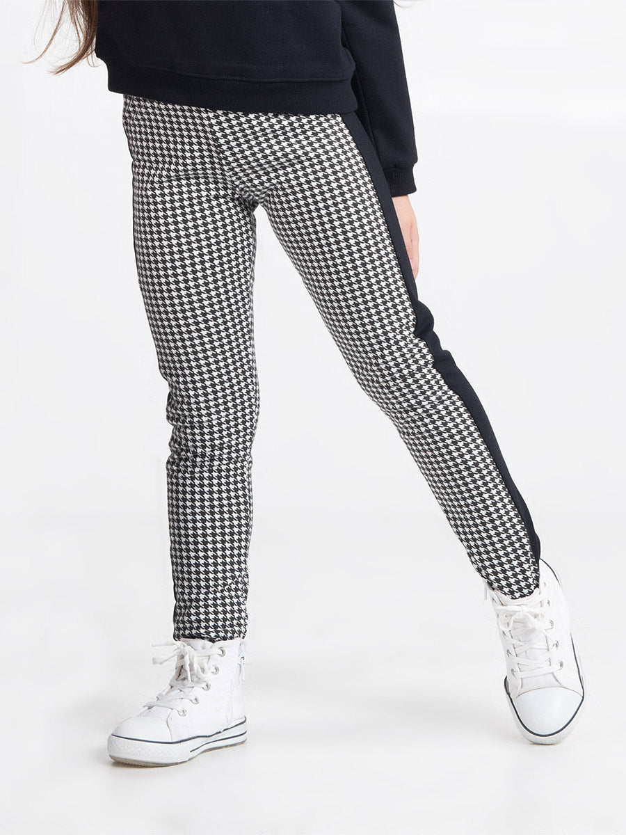 Girls Black and White Checked Print Pants