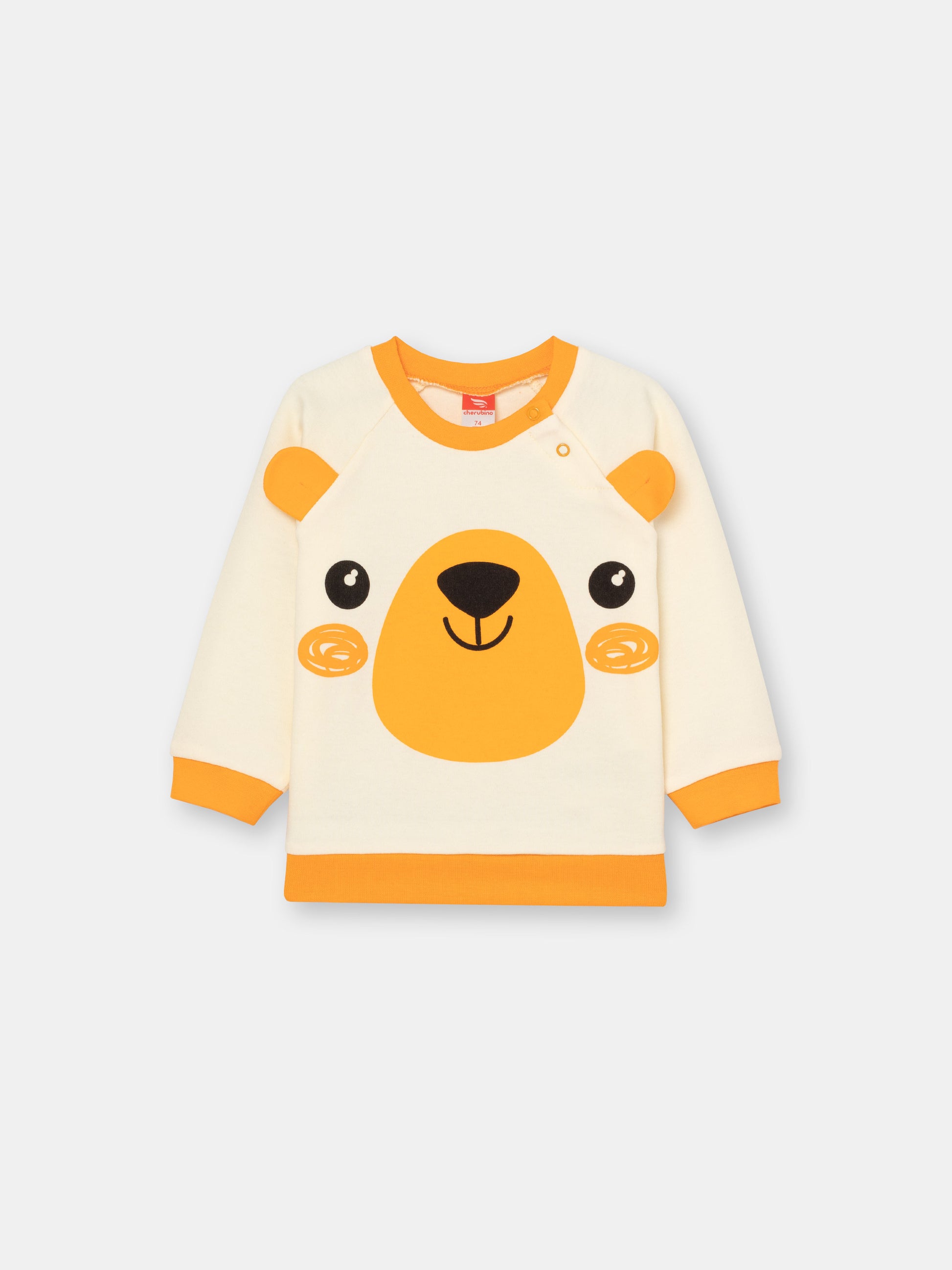 CWNB 62832-21-285 - Cherubino baby boys ecru sweatshirt with bear face print - front