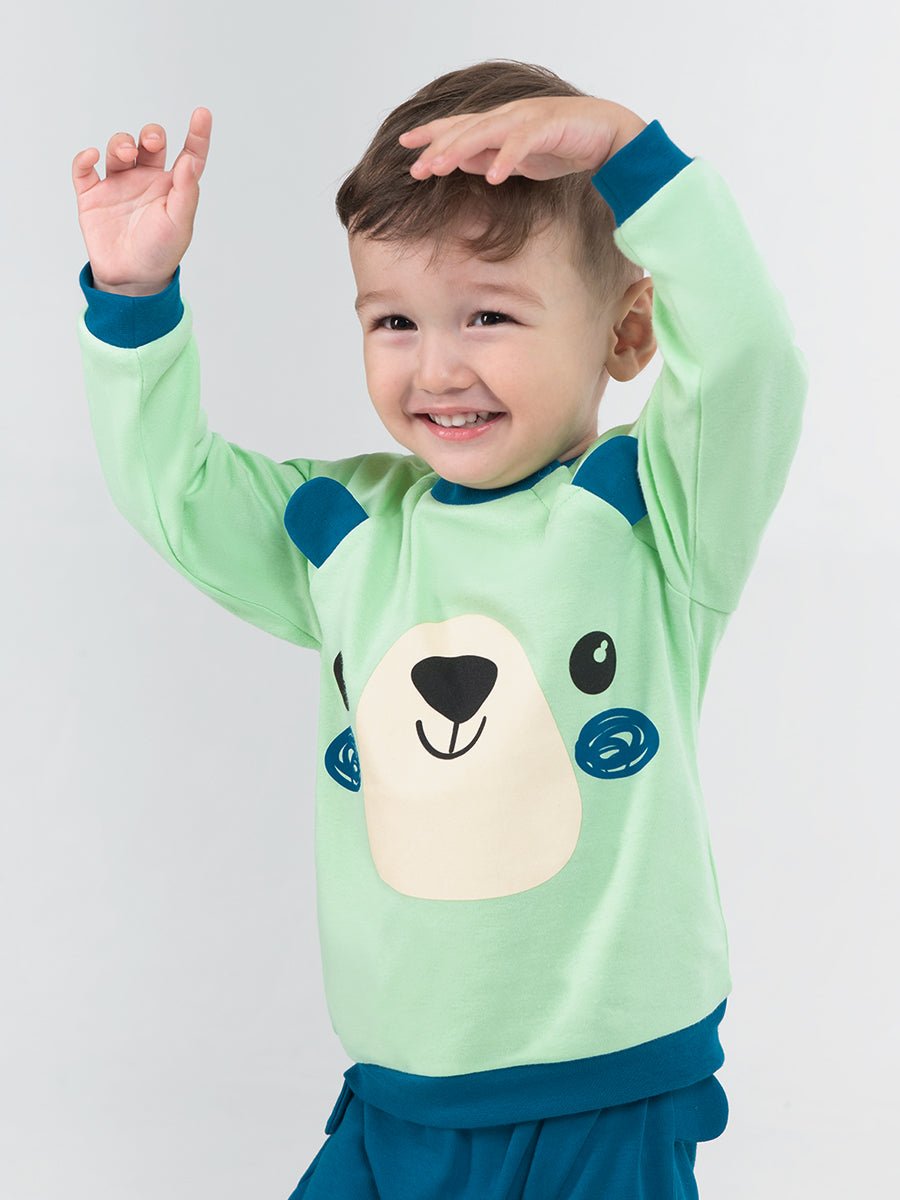 CWNB 62832-37-285 - Cherubino baby boys green sweatshirt with bear face print - model1