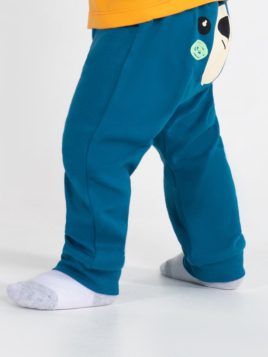 CWNB 70081-39-285 - Cherubino newborn baby boys dark blue pants with bear face print - model1