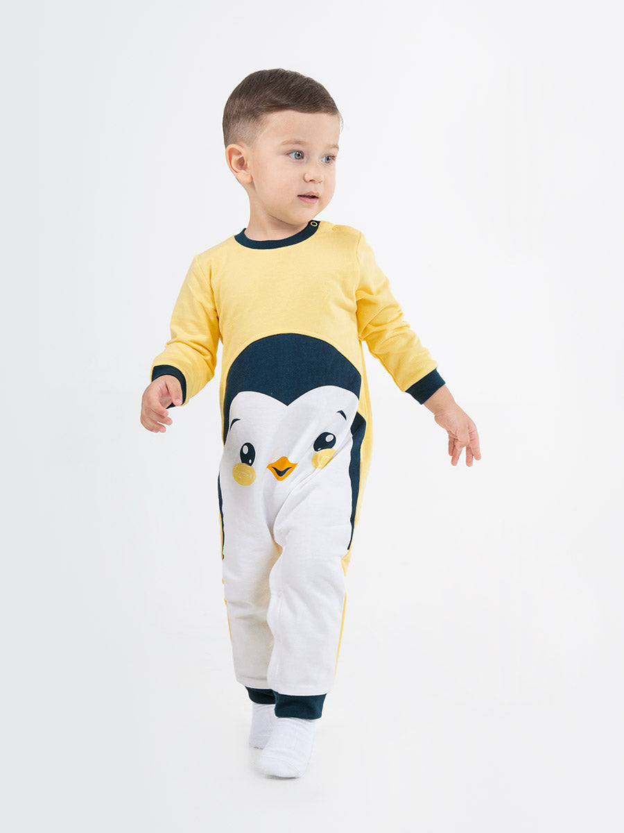 Newborn Baby Boys Yellow Bodysuit with Penguin Print